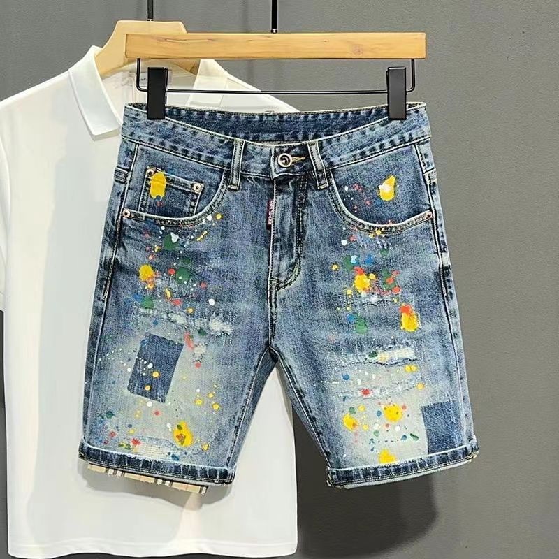 Jeans Pants Fashion Men - الرجال جينس قصير السراويل الكتابة على