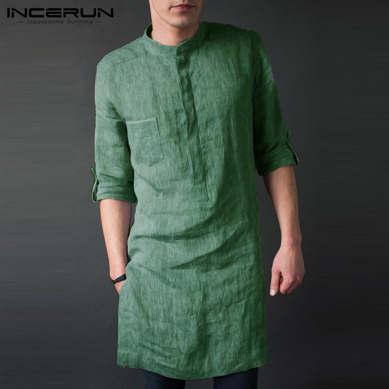 Men'S Fashion Kurta - INCERUN الرجال طويلة الأكمام ميدي الرجال