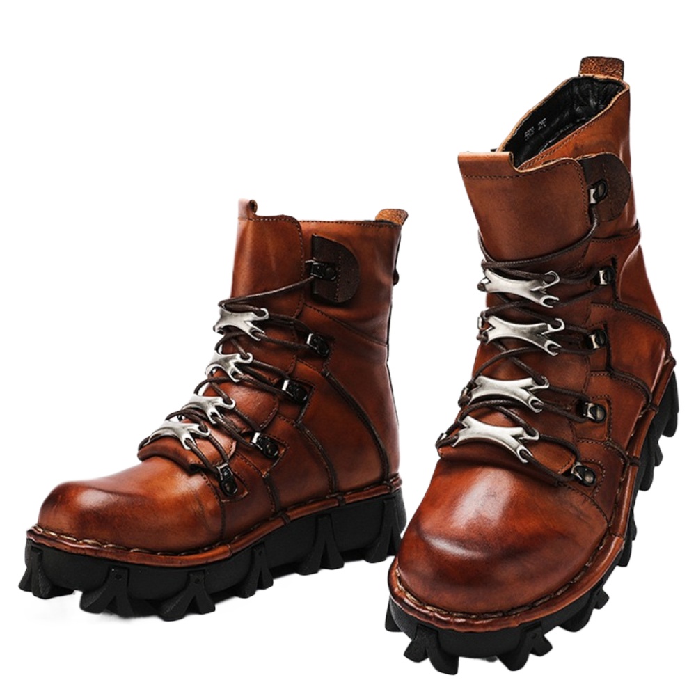 Mens Fashion Combat Boots - أحذية رجالية عصرية من جلد البقر
