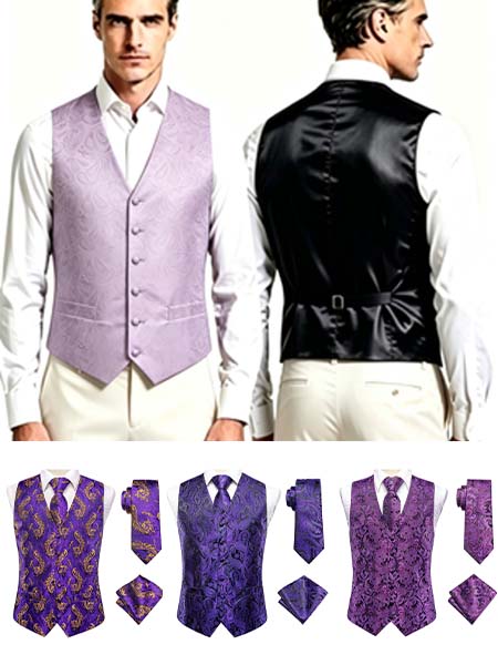 Formal Waistcoat Vest - طقم سترة رجالي أرجواني من الجاكار