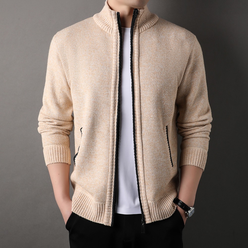 Men'S Fashion Zip Sweater - سترة رجالية منسوجة بياقة قائمة ،