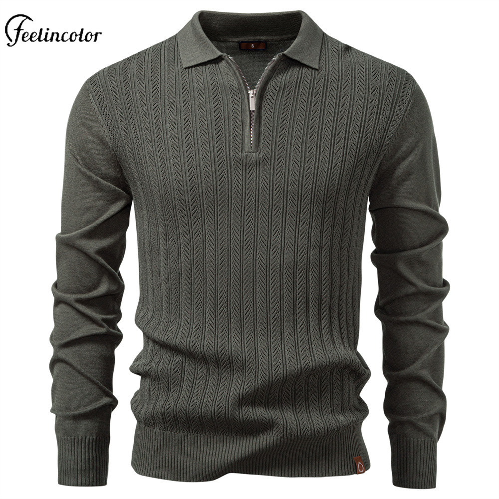 Mens Fashion Quarter Zip - الزيتون الأخضر الرجال الربع البريدي قميص