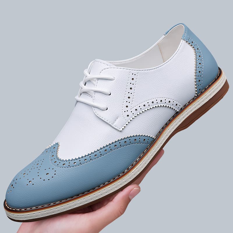 Suede Loafers Men - أحذية أكسفورد رجالية بيضاء وزرقاء بلونين،