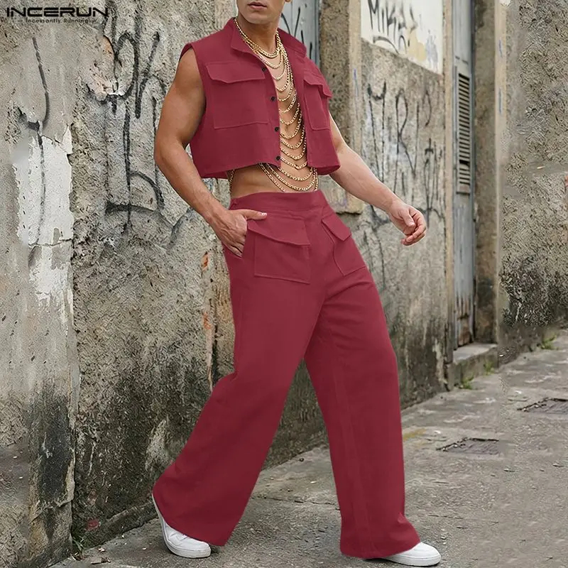Men'S Fashion Outfits - طقم رجالي من INCERUN، قميص بدون