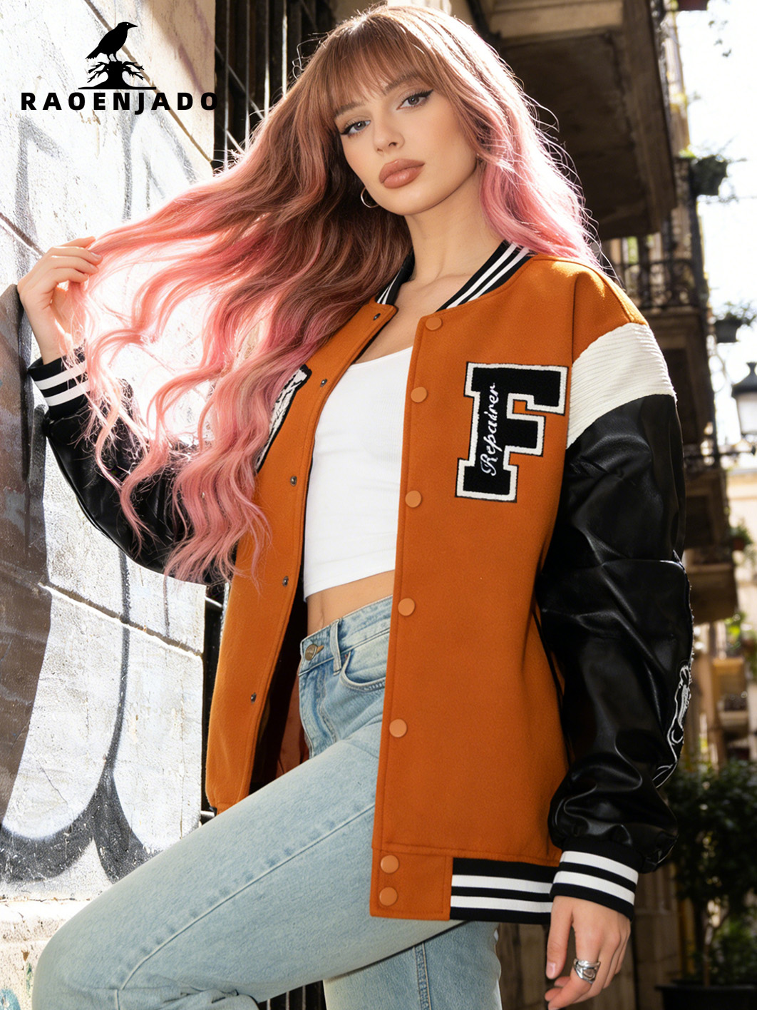 Varsity Jacket Letterman - جاكيت نسائي كاجوال على طراز الجامعة،