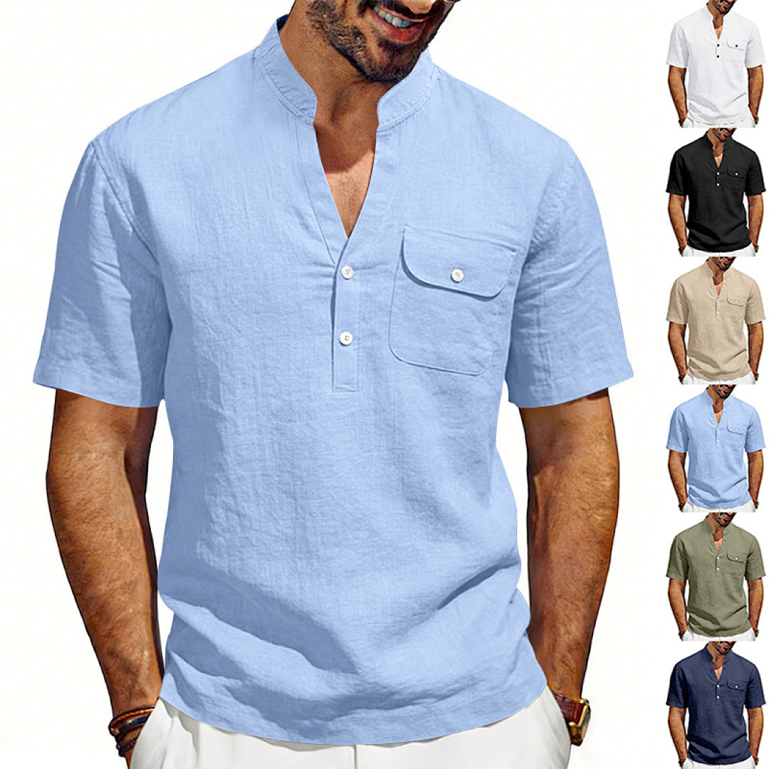 Linen Shirt Summer - قميص هنري رجالي صيفي فضفاض من