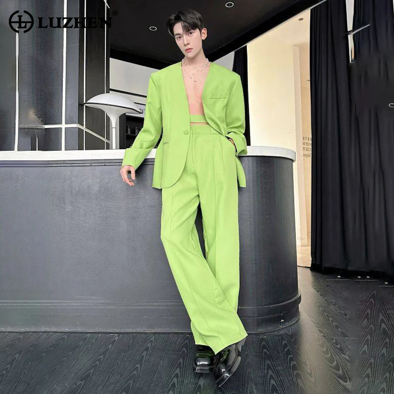 Men Fashion Elegant - LUZHEN 2026 طقم ربيعي جديد بلون