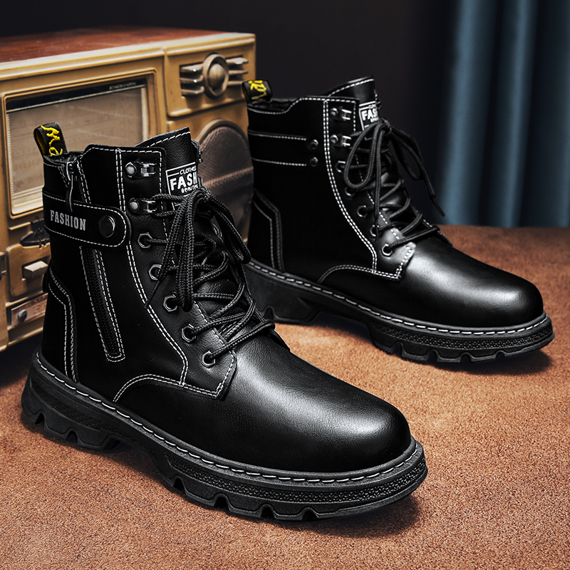 Mens Fashion Combat Boots - أحذية رجالية عصرية، أحذية أمنية سوداء