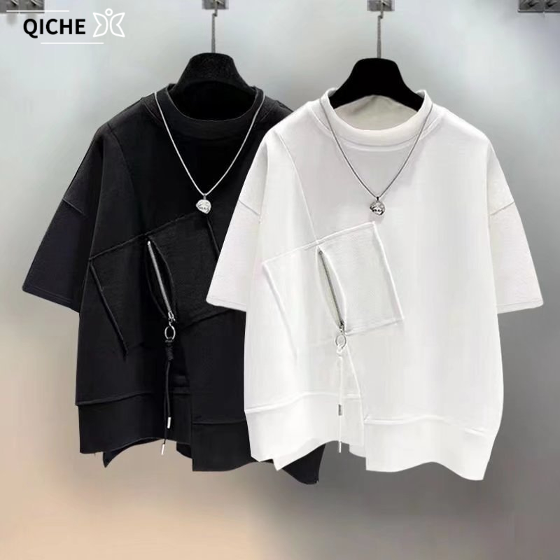 Mens Fashion Quarter Zip - قميص QICHE للرجال بأكمام قصيرة وجيوب