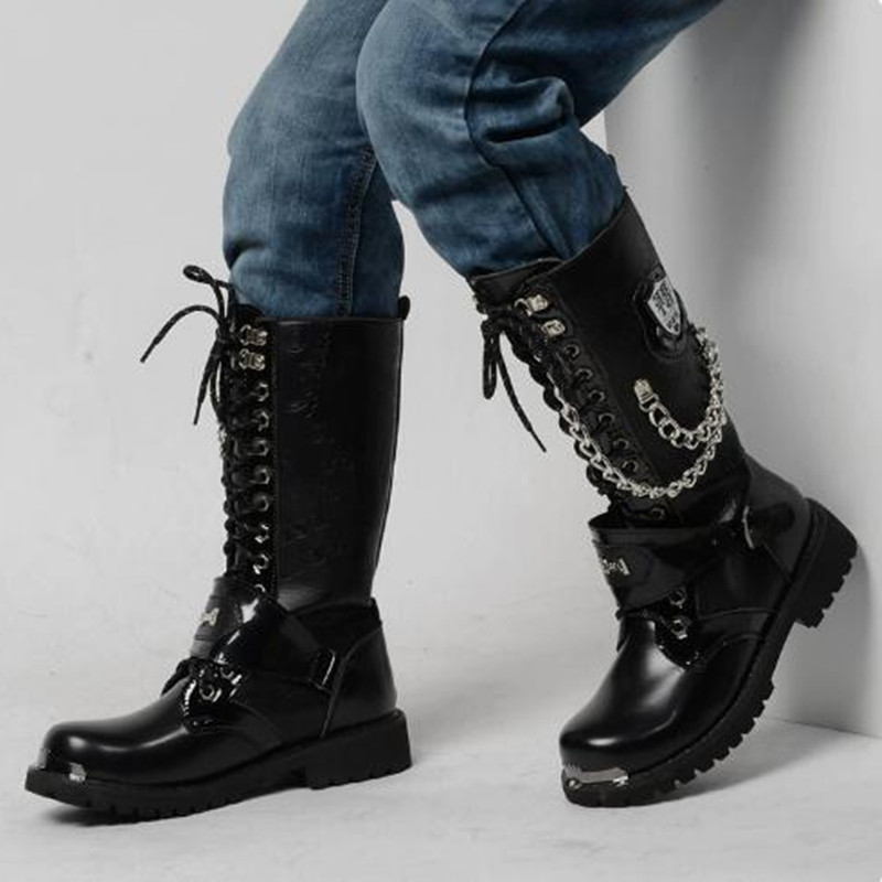 Mens Fashion Combat Boots - أحذية رجالية عصرية للدراجات النارية، أحذية