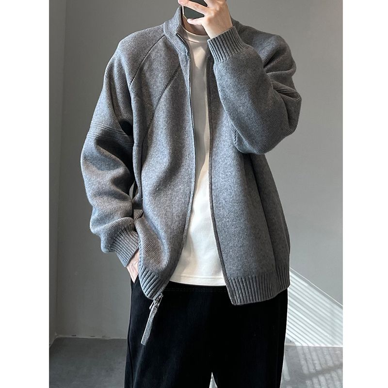 Men'S Fashion Zip Sweater - موضة الوقوف طوق زمم بلون رجالي