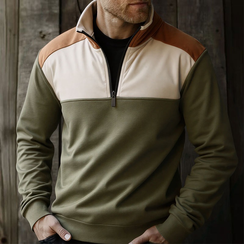 Mens Fashion Quarter Zip - UETEEY الرجال الربع البريدي المرقعة بلوزات