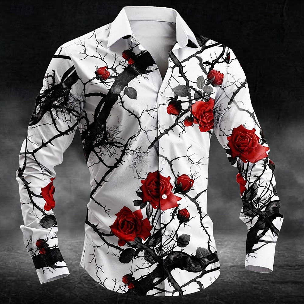 Men'S Fashion Outfits - قميص رجالي بأكمام طويلة بتصميم زهرة