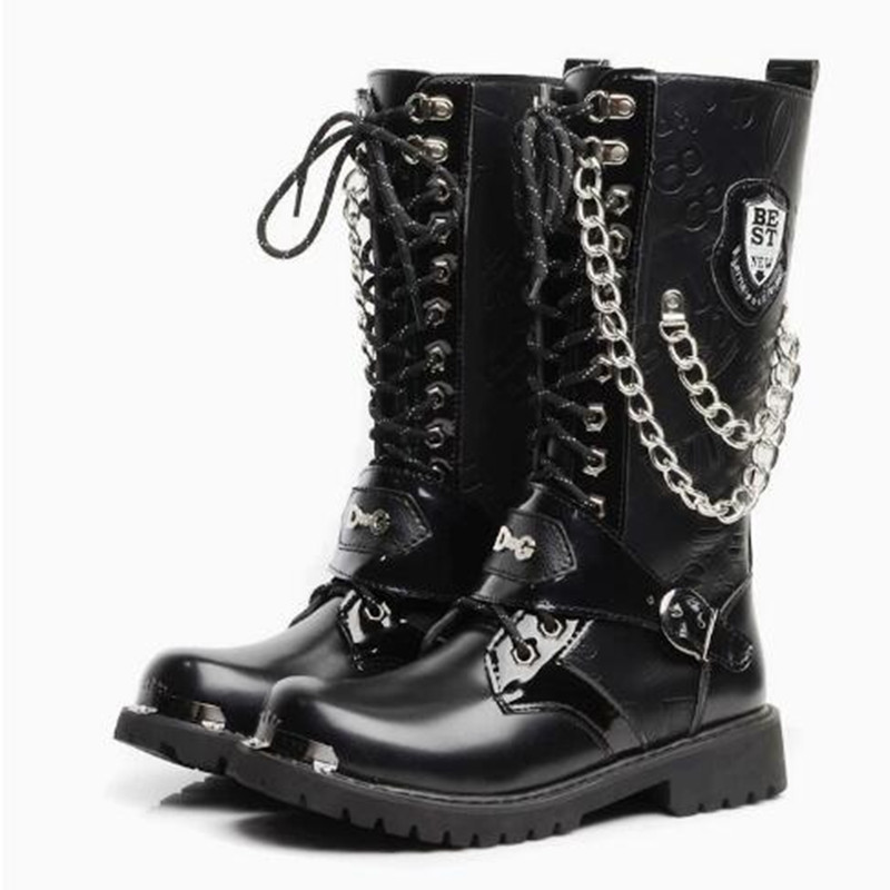 Mens Fashion Combat Boots - أحذية رجالية عصرية للدراجات النارية، أحذية
