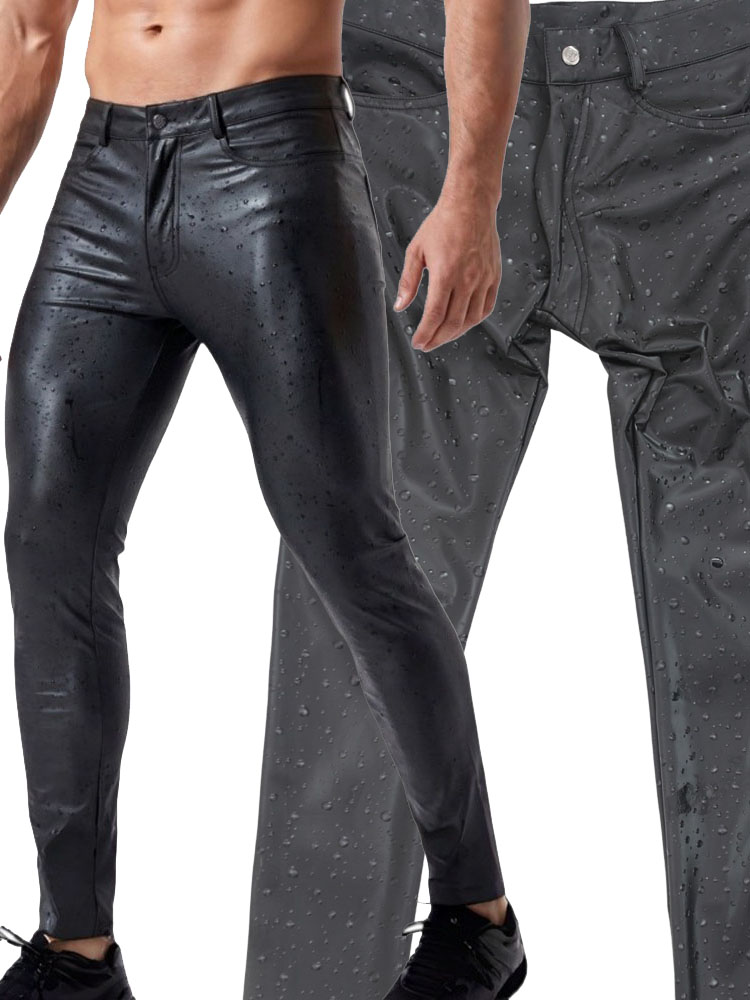 Jeans Pants Fashion Men - بنطلون جينز ضيق من الجلد الصناعي