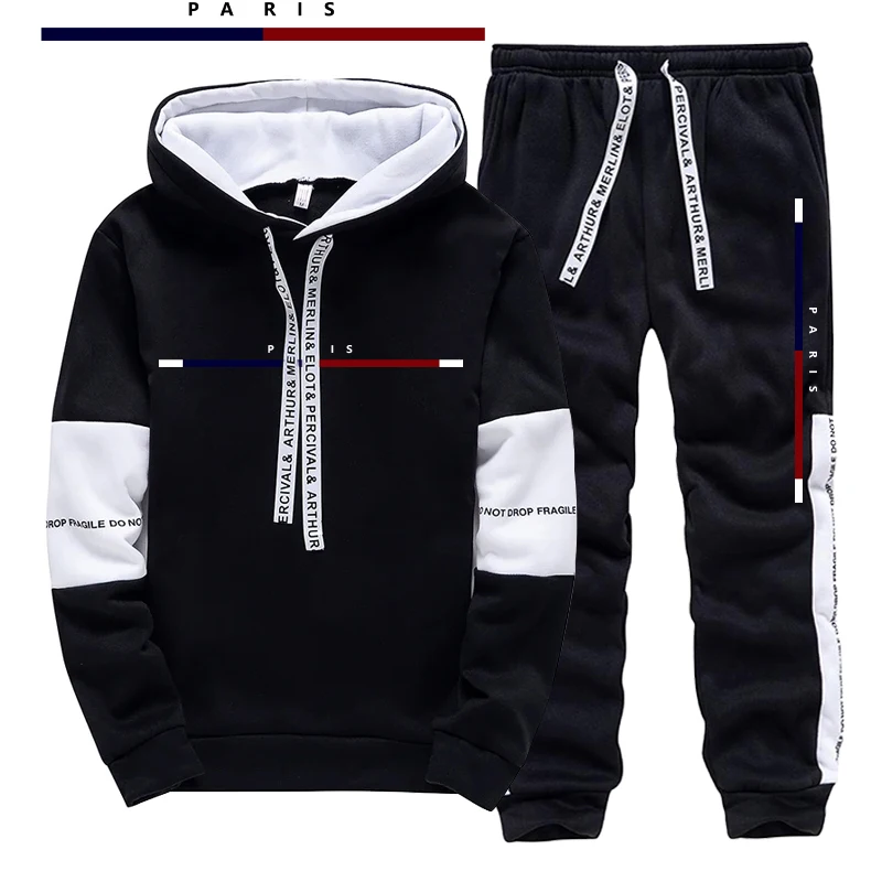 Men'S Fashion Outfits - طقم رجالي مطبوع بتصميم باريسي/هودي/بنطلون للخريف،