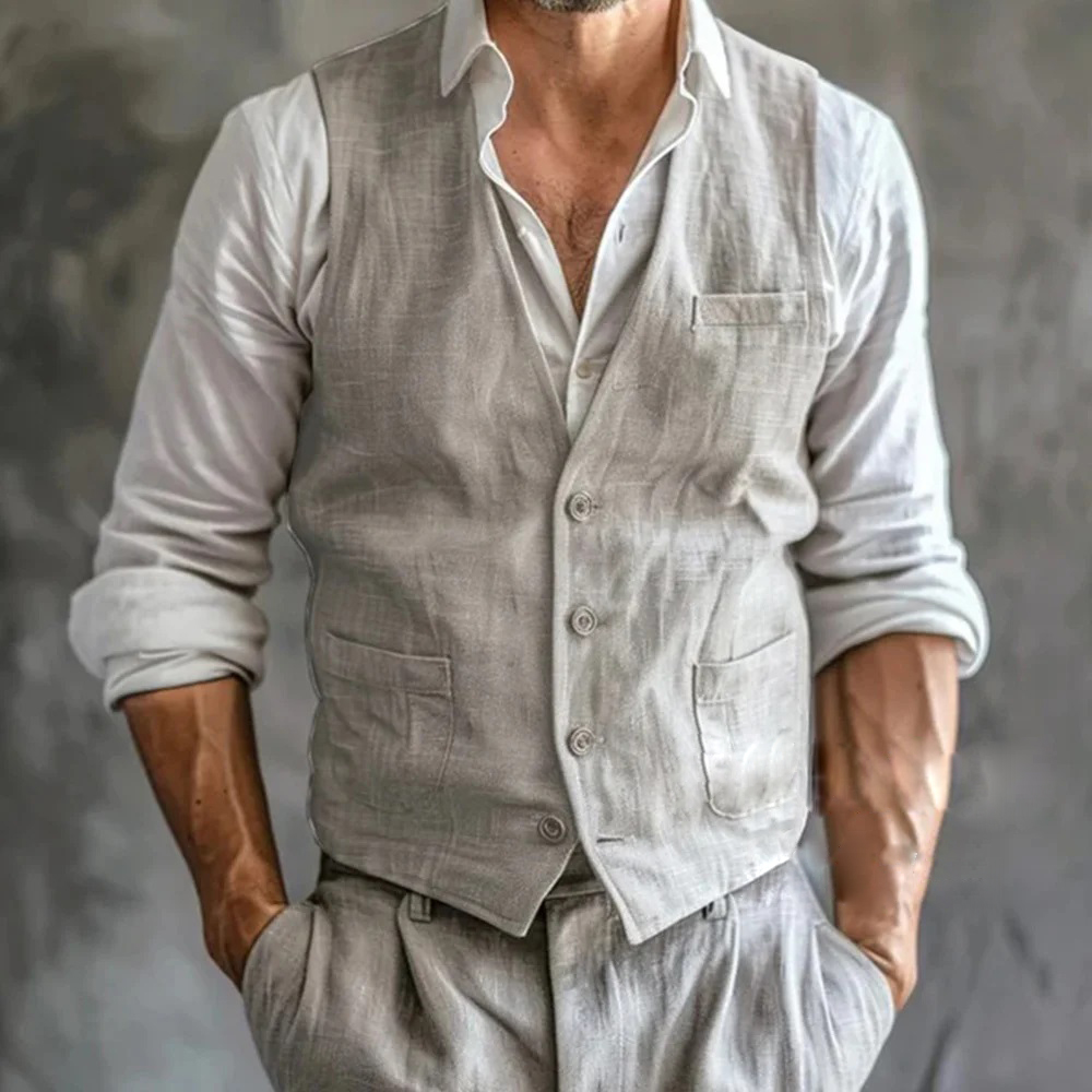 الرجال سترة كتان الصيف الذكور  - مراجعة Formal Waistcoat Vest وسعره