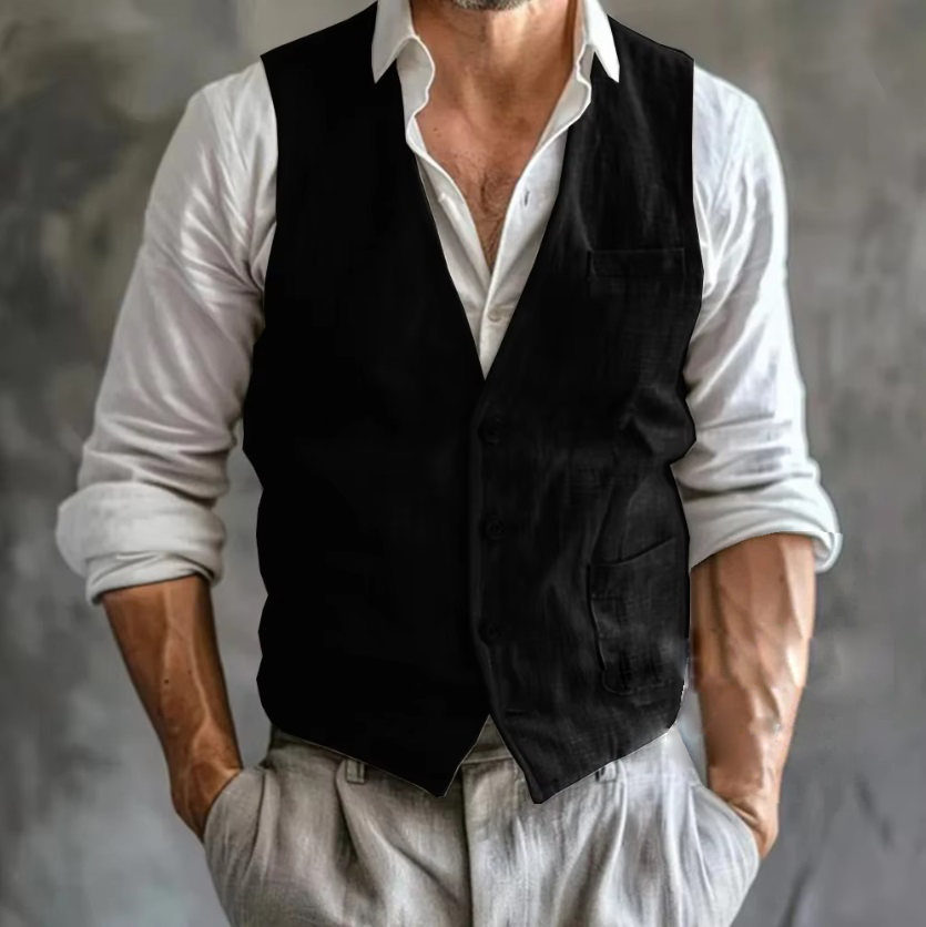 الرجال سترة كتان الصيف الذكور  - مراجعة Formal Waistcoat Vest وسعره