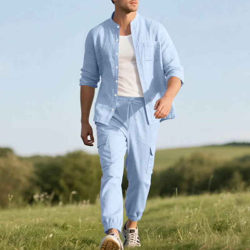 طقم رجالي من قطعتين من الكتان  - مراجعة Linen Shirt Summer وسعره