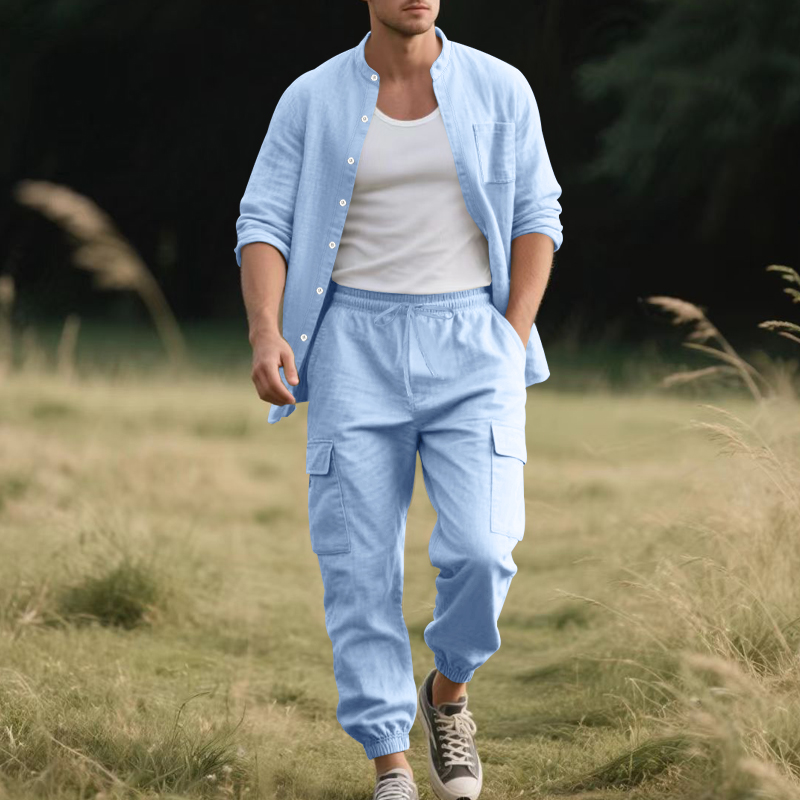 طقم رجالي من قطعتين من الكتان  - مراجعة Linen Shirt Summer وسعره