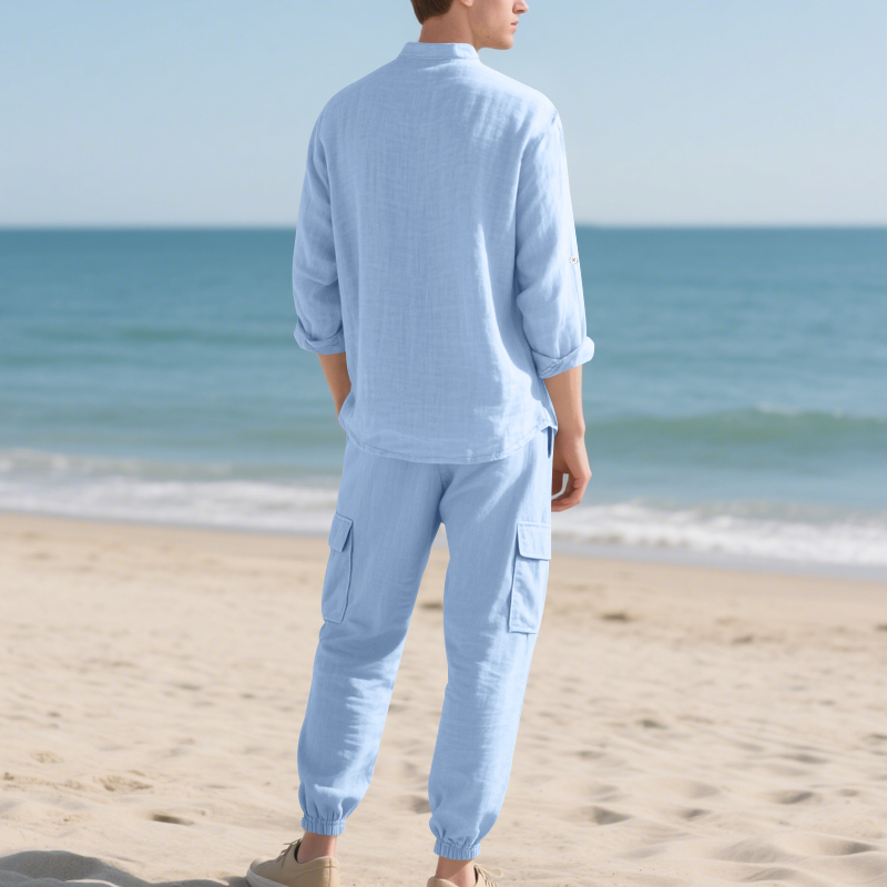 طقم رجالي من قطعتين من الكتان  - مراجعة Linen Shirt Summer وسعره