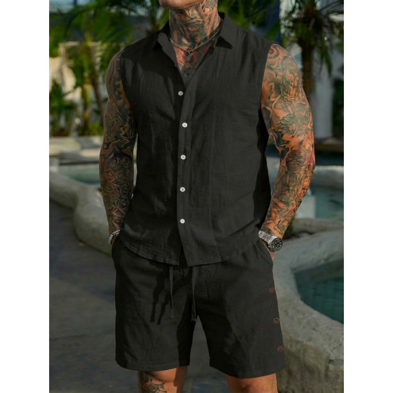 طقم رجالي من قطعتين بنسيج كتان - مراجعة Linen Shirt Summer وسعره