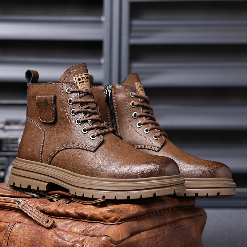 أحذية رجالية جلدية بنية عتيقة  - مراجعة Mens Fashion Combat Boots وسعره