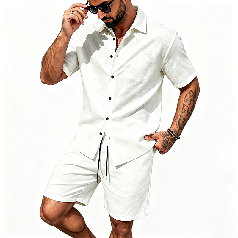 طقم رجالي من قطعتين من الكتان، - مراجعة Linen Shirt Summer وسعره