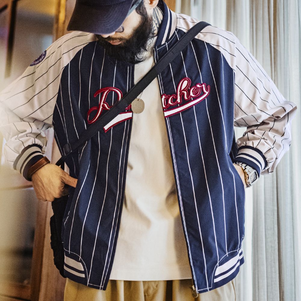 جاكيت بيسبول رجالي مخطط بتصميم - مراجعة Varsity Jacket Letterman وسعره