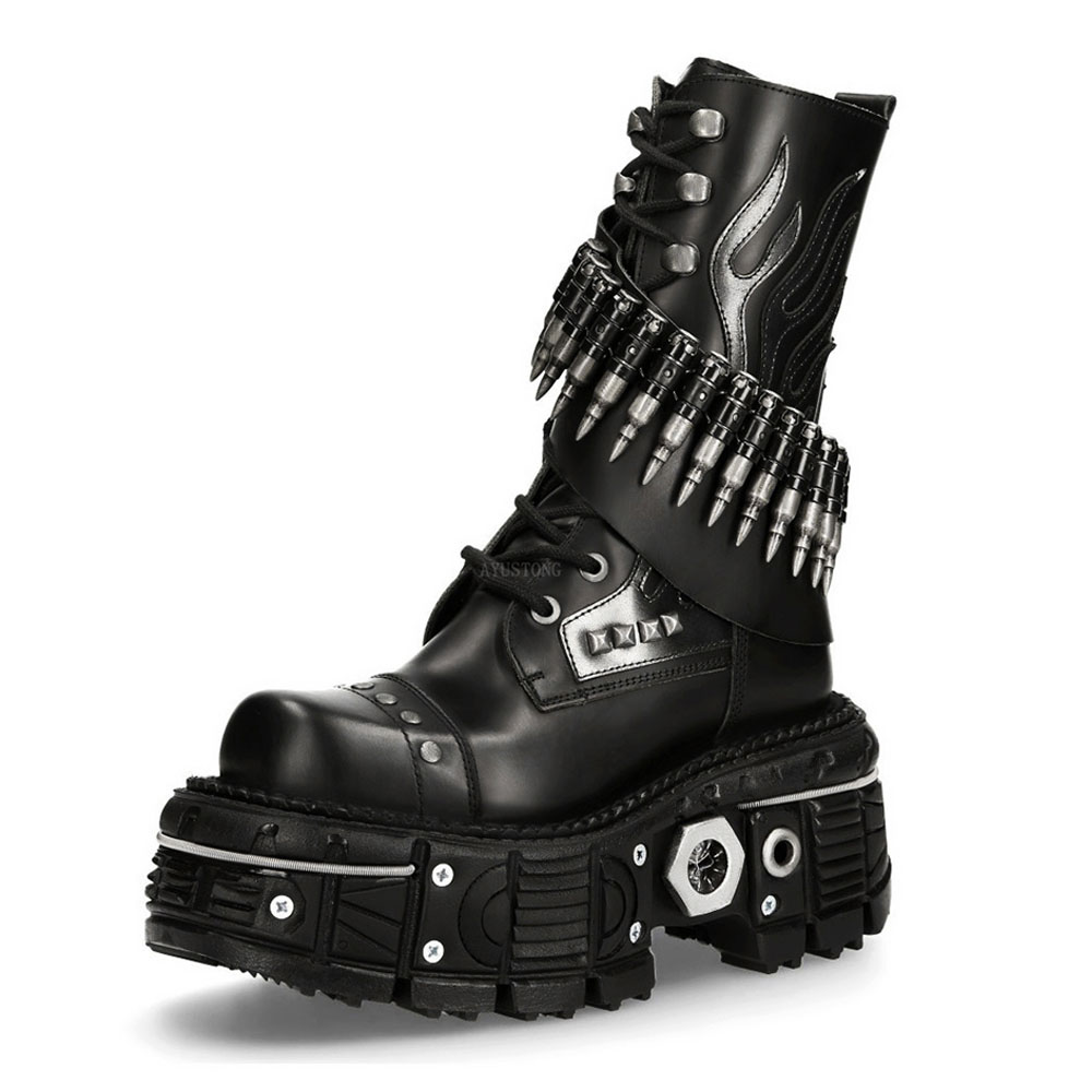 موضة جديدة سميكة وحيد برشام رص - مراجعة Mens Fashion Combat Boots وسعره