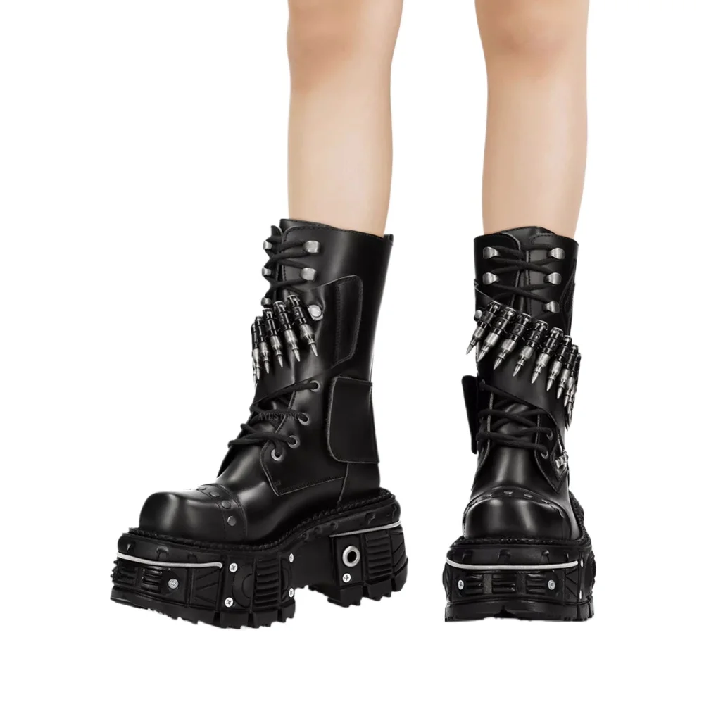 موضة جديدة سميكة وحيد برشام رص - مراجعة Mens Fashion Combat Boots وسعره
