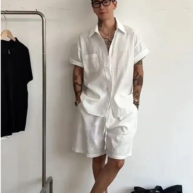 طقم رجالي من قطعتين من الكتان  - مراجعة Linen Shirt Summer وسعره