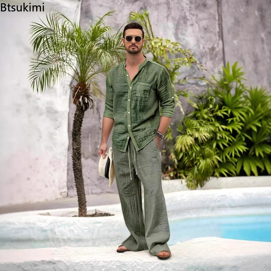 طقم رجالي جديد من قطعتين من ال - مراجعة Linen Shirt Summer وسعره