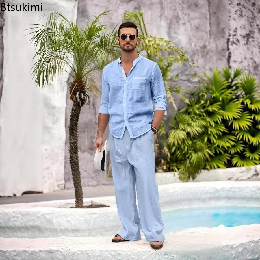 طقم رجالي جديد من قطعتين من ال - مراجعة Linen Shirt Summer وسعره