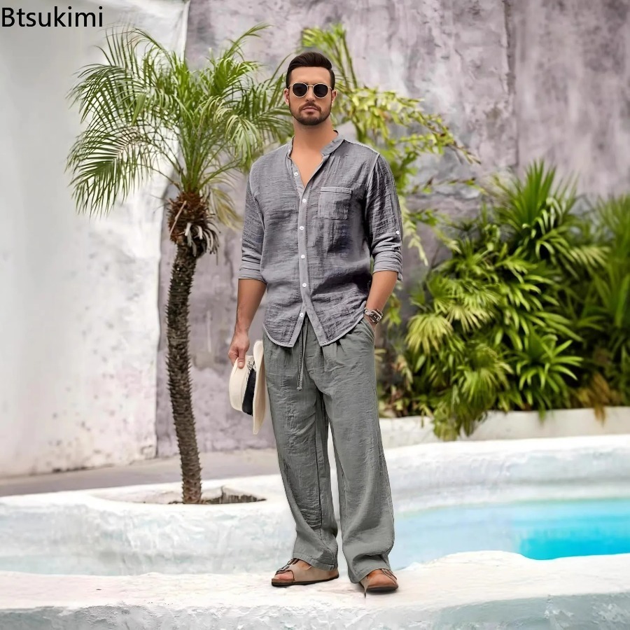 طقم رجالي جديد من قطعتين من ال - مراجعة Linen Shirt Summer وسعره