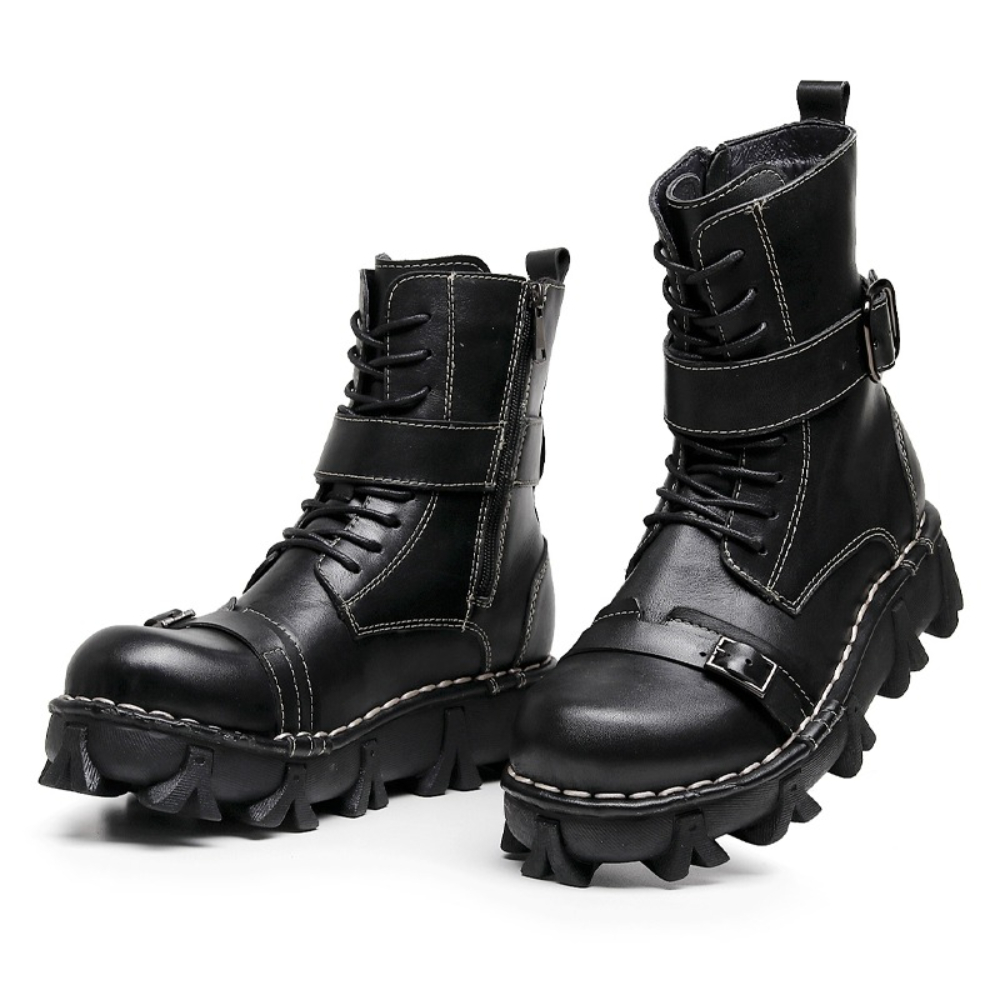 موضة الرجال جلد طبيعي دراجة نا - مراجعة Mens Fashion Combat Boots وسعره