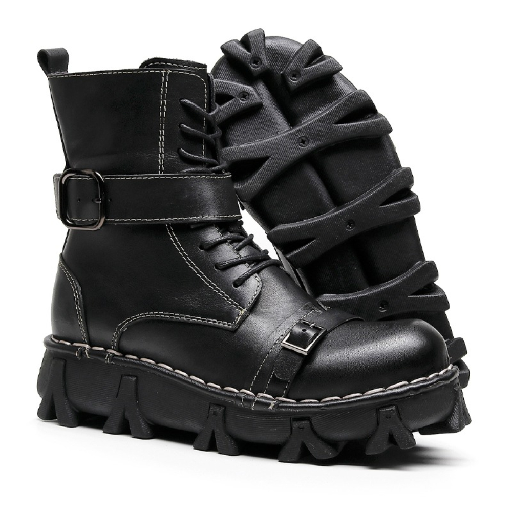 موضة الرجال جلد طبيعي دراجة نا - مراجعة Mens Fashion Combat Boots وسعره