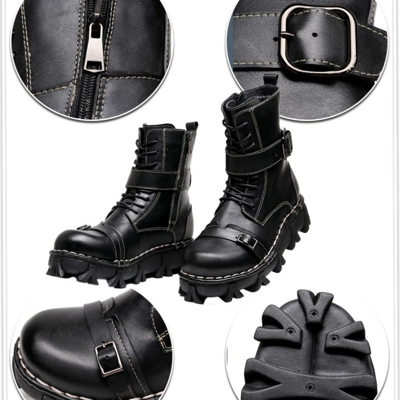 موضة الرجال جلد طبيعي دراجة نا - مراجعة Mens Fashion Combat Boots وسعره
