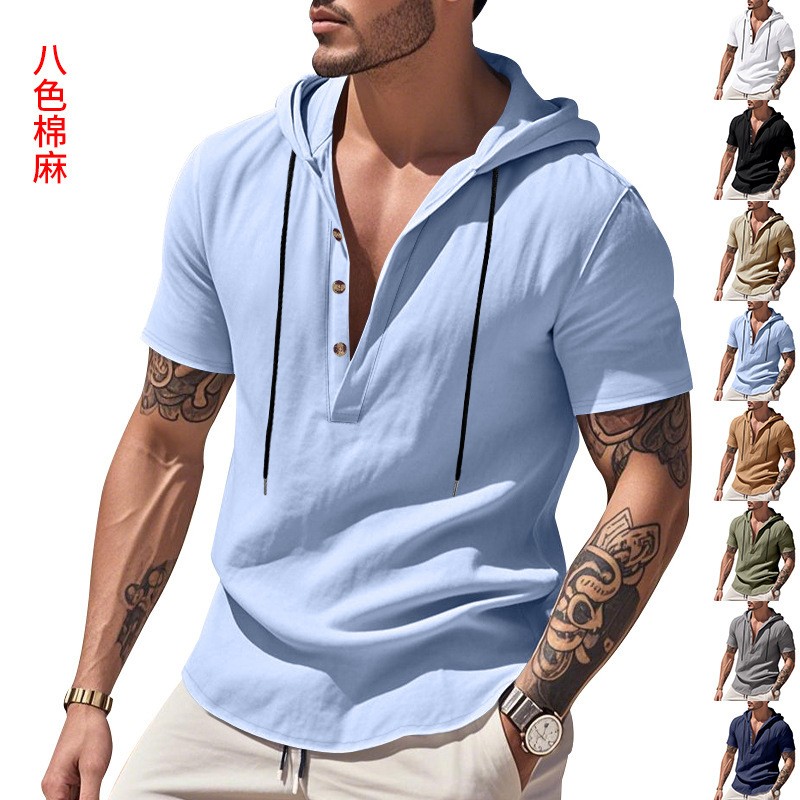 قميص كتان كاجوال أزرق فاتح، تي - مراجعة Linen Shirt Summer وسعره