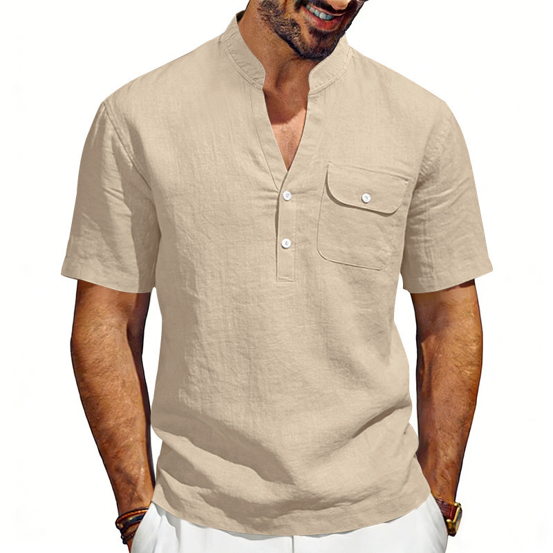 قميص هنري رجالي صيفي فضفاض من  - مراجعة Linen Shirt Summer وسعره