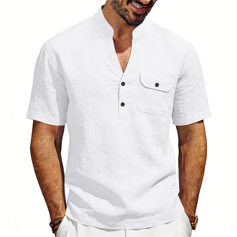 قميص هنري رجالي صيفي فضفاض من  - مراجعة Linen Shirt Summer وسعره