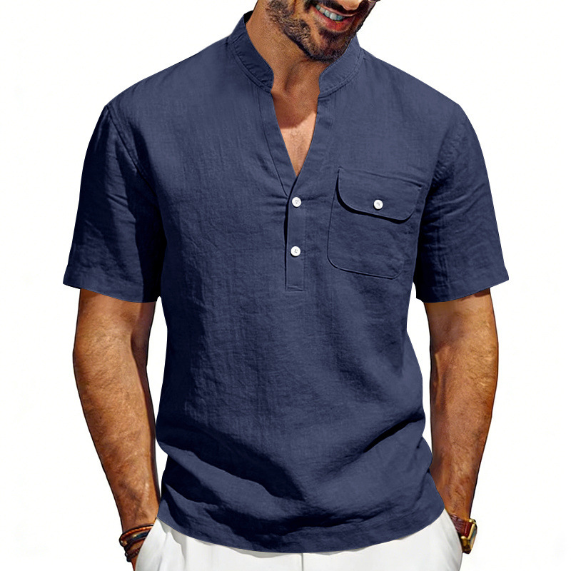 قميص هنري رجالي صيفي فضفاض من  - مراجعة Linen Shirt Summer وسعره
