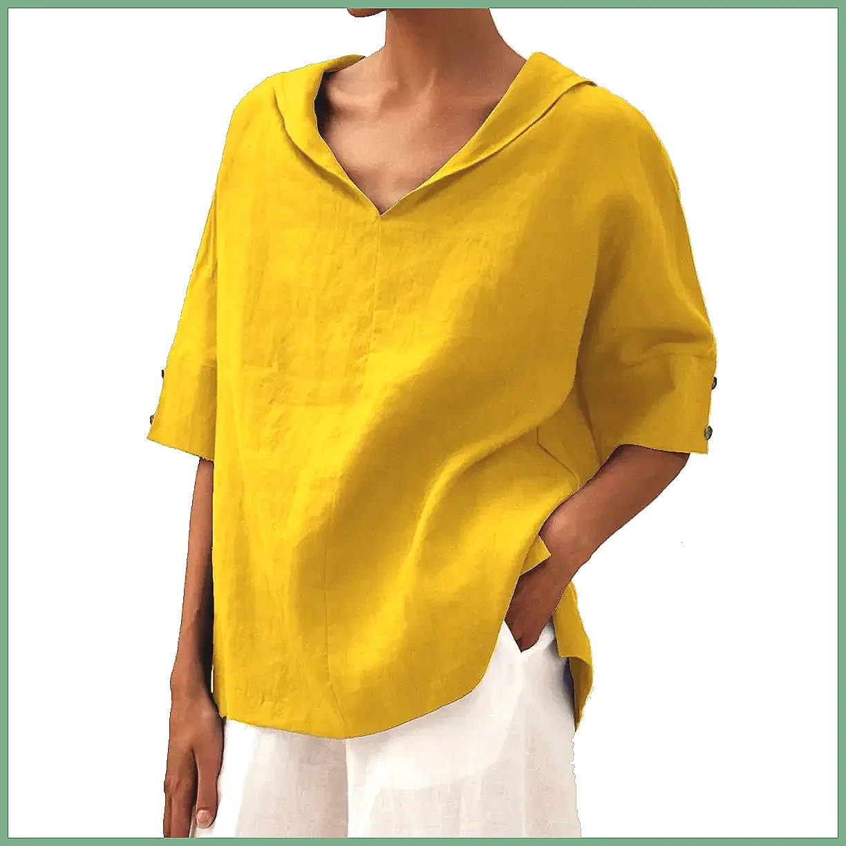 قميص نسائي فضفاض بياقة على شكل - مراجعة Linen Shirt Summer وسعره