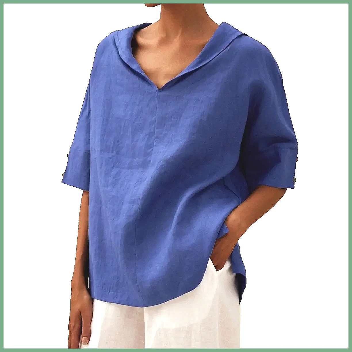 قميص نسائي فضفاض بياقة على شكل - مراجعة Linen Shirt Summer وسعره