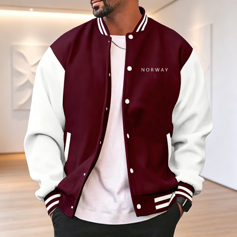 جاكيت رياضي للرجال بلونين أحمر - مراجعة Varsity Jacket Letterman وسعره