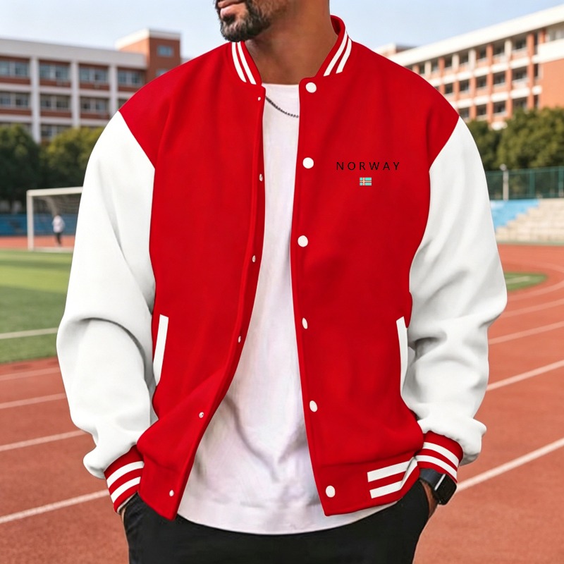 جاكيت رياضي للرجال بلونين أحمر - مراجعة Varsity Jacket Letterman وسعره