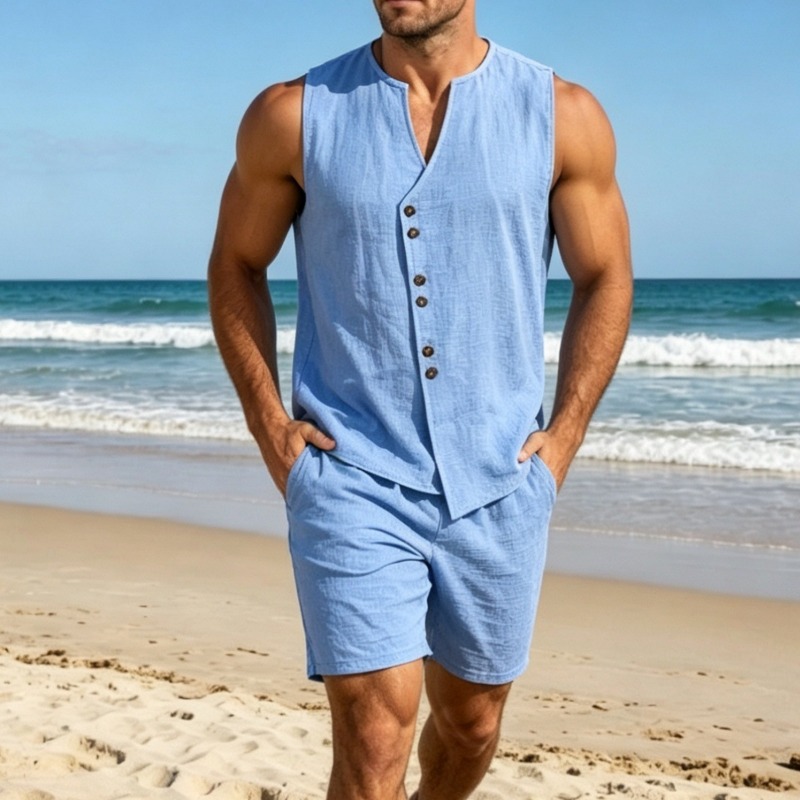 طقم صيفي للرجال من قميص بدون أ - مراجعة Linen Shirt Summer وسعره